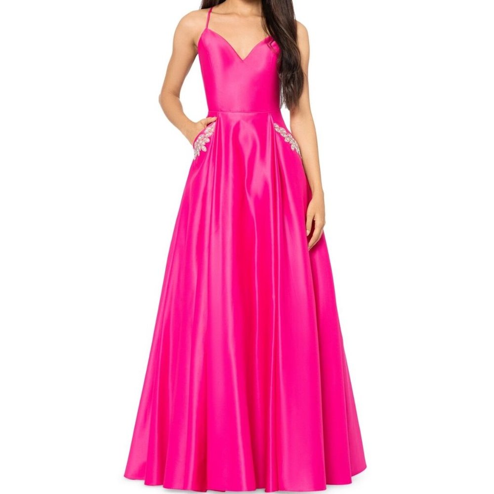 NWT Pink Blondie Nites Zelda Jeweled Pockets Satin Ball Gown